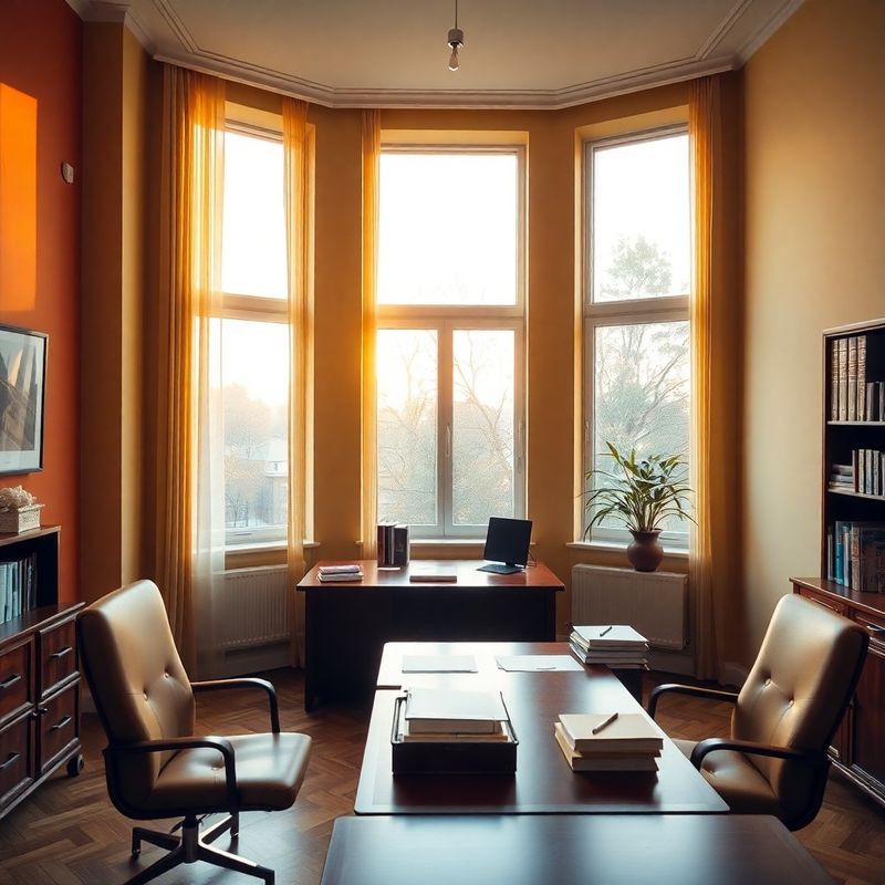 Interior al biroului Dragomir & Constantin din Timișoara, în tonuri calde de teracotă și crem
